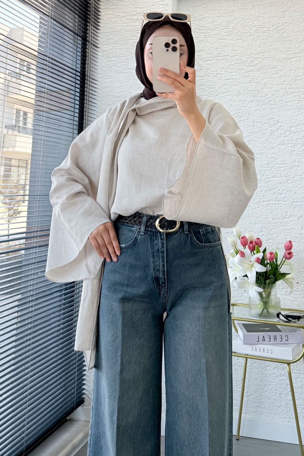 Premium Taşlanmış Palazzo Jean Pantolon - Yeşil