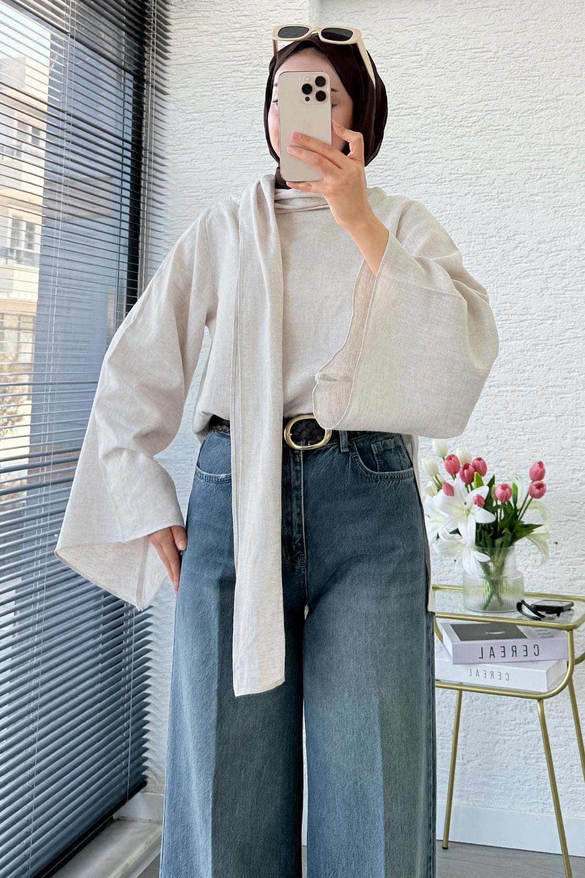 Premium Taşlanmış Palazzo Jean Pantolon - Yeşil