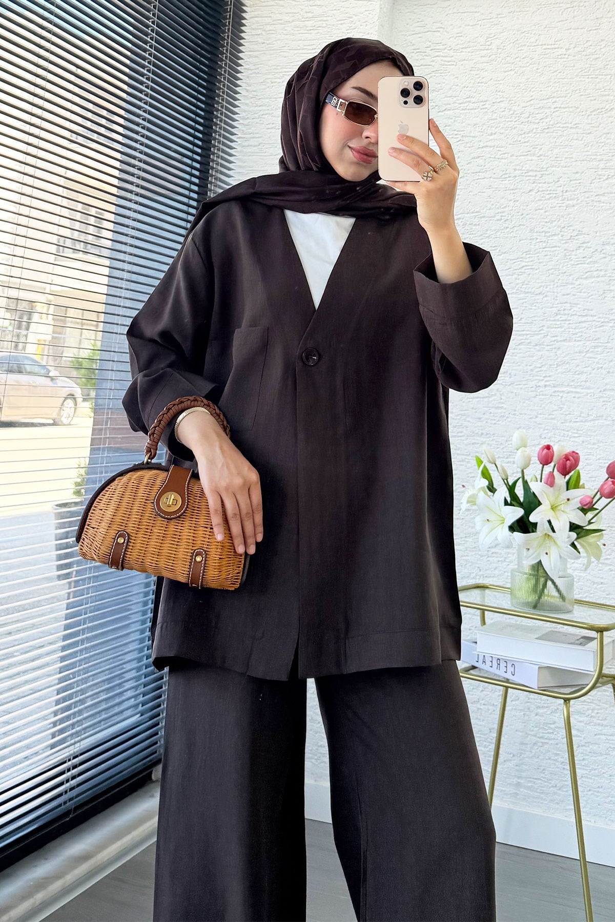 Premium Tek Düğmeli Modal Pantolon Takım - Acı Kahve