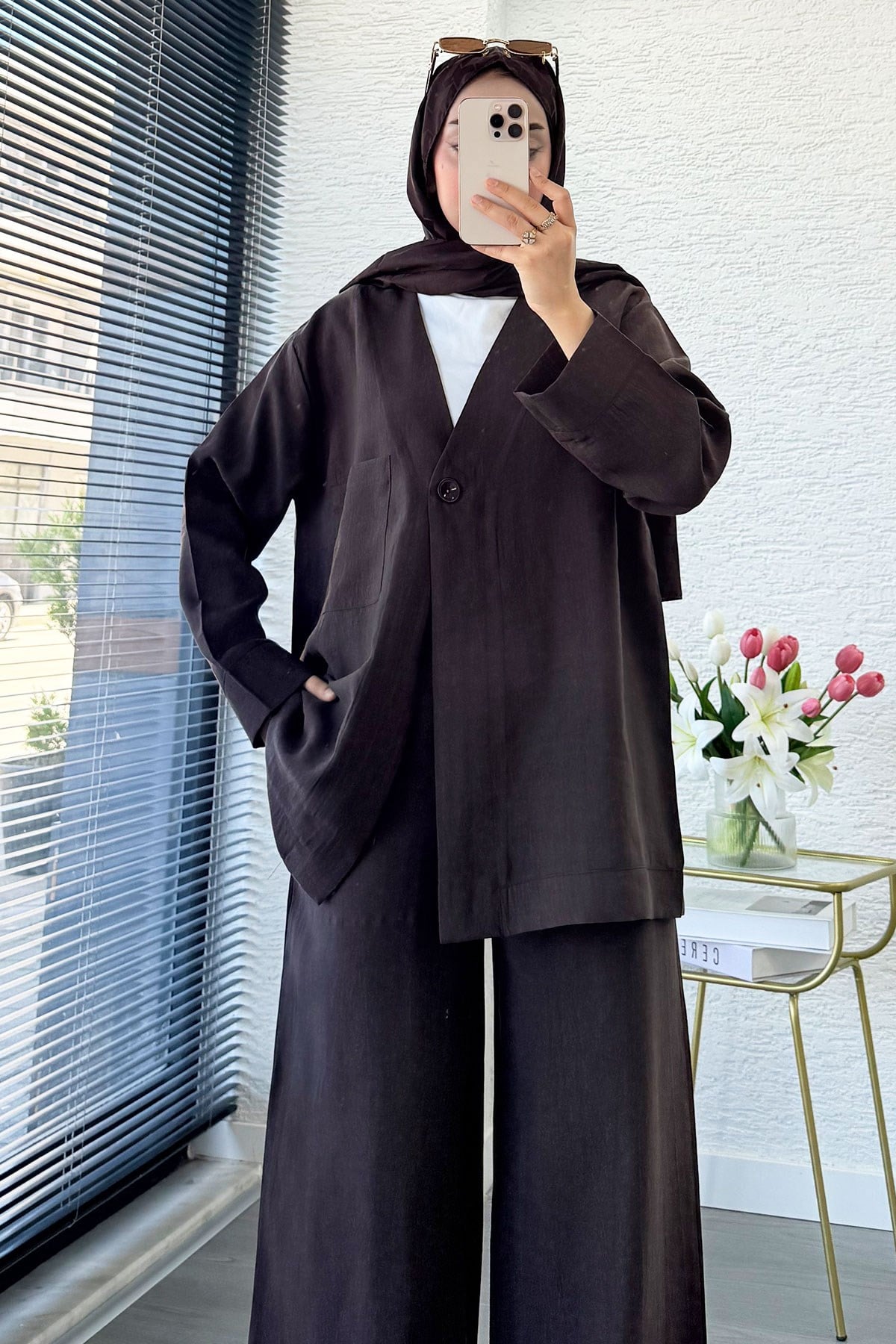 Premium Tek Düğmeli Modal Pantolon Takım - Acı Kahve