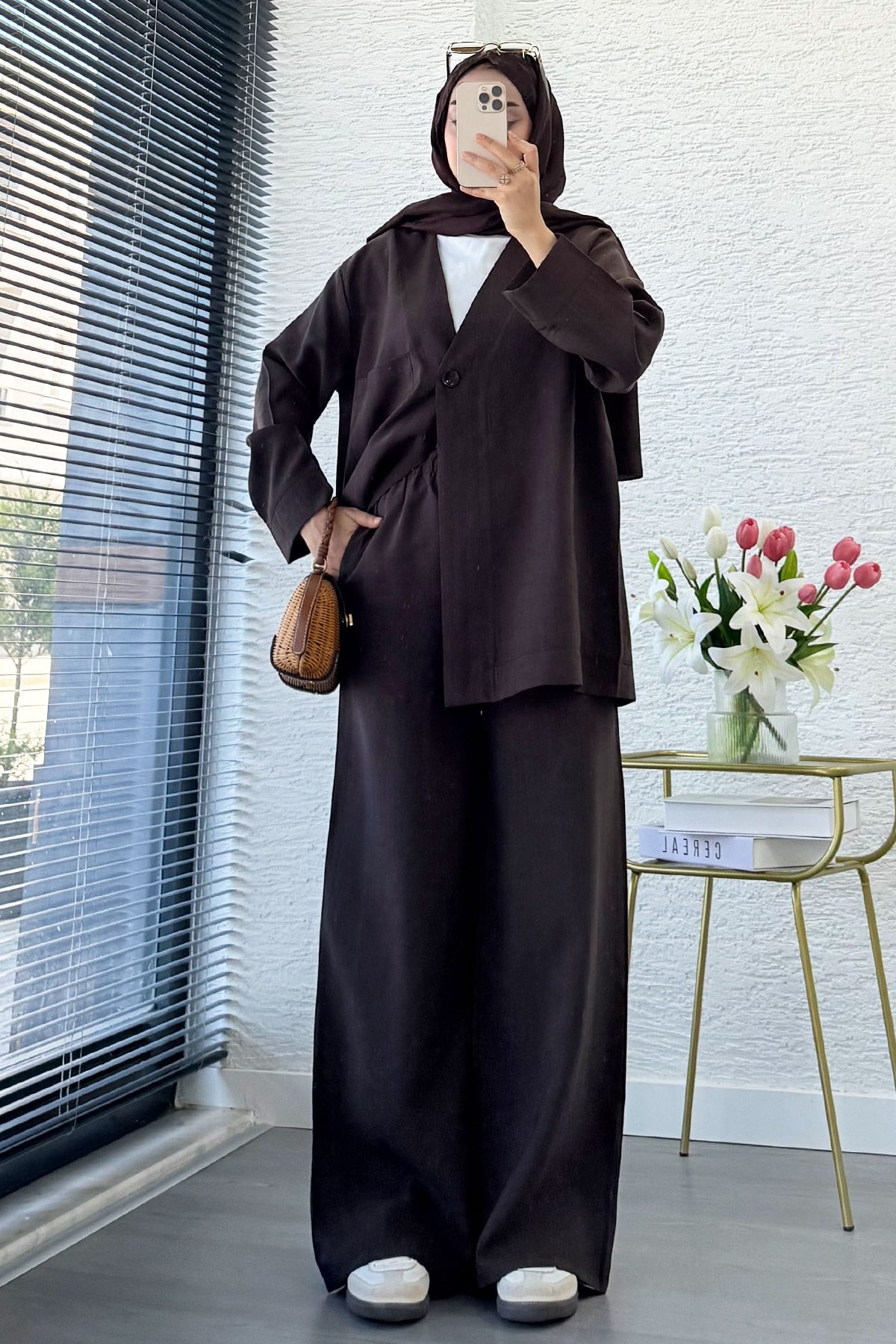 Premium Tek Düğmeli Modal Pantolon Takım - Acı Kahve