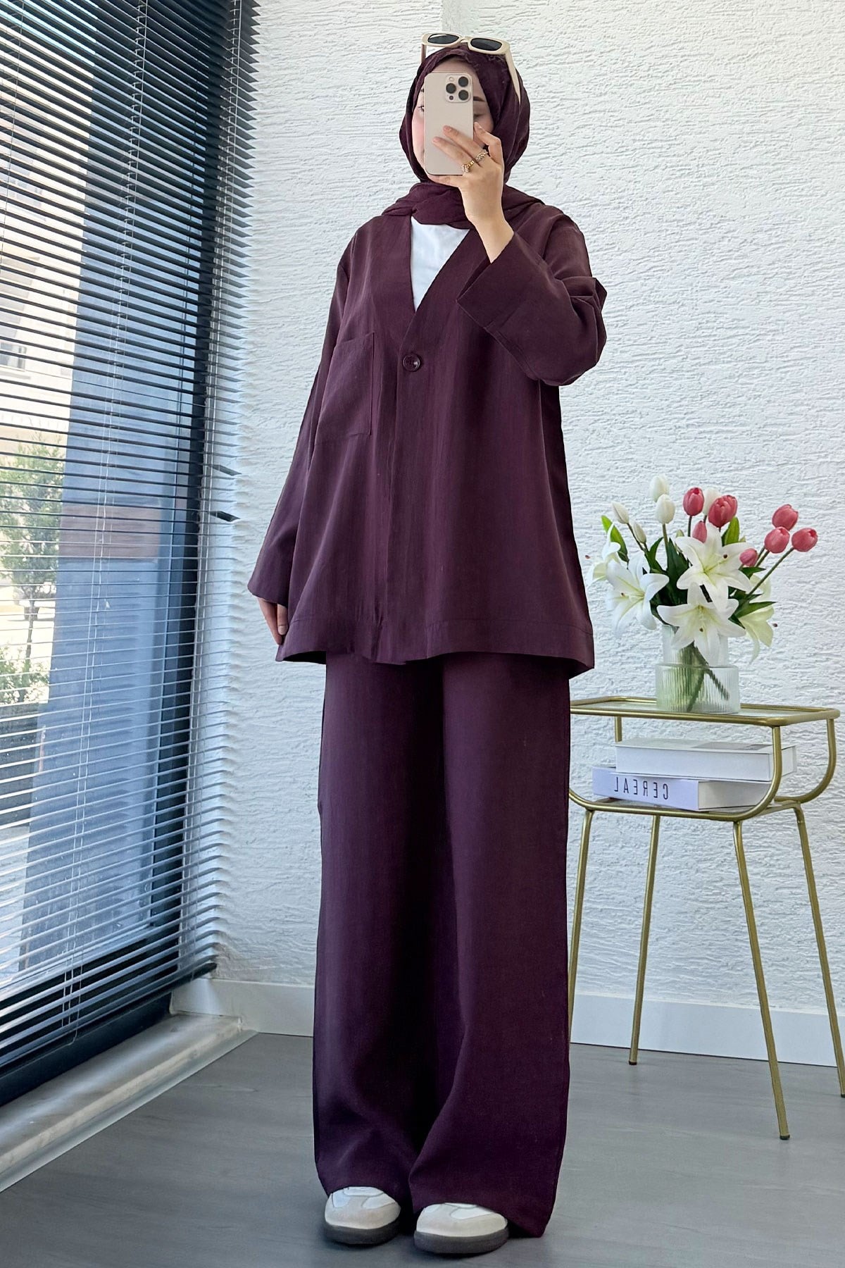 Premium Tek Düğmeli Modal Pantolon Takım - Mürdüm