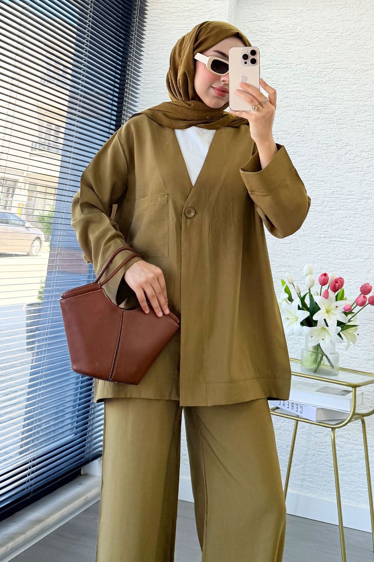 Premium Tek Düğmeli Modal Pantolon Takım - Yağ Yeşili