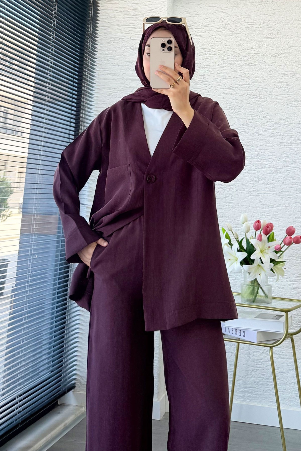 Premium Tek Düğmeli Modal Pantolon Takım - Mürdüm