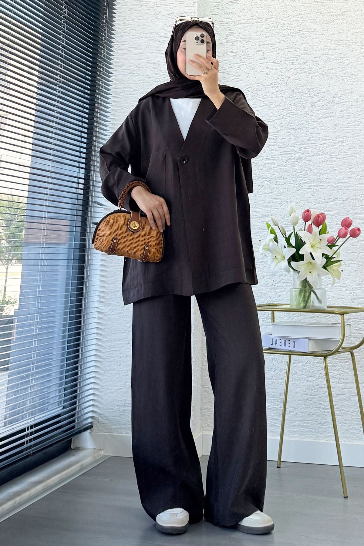 Premium Tek Düğmeli Modal Pantolon Takım - Acı Kahve