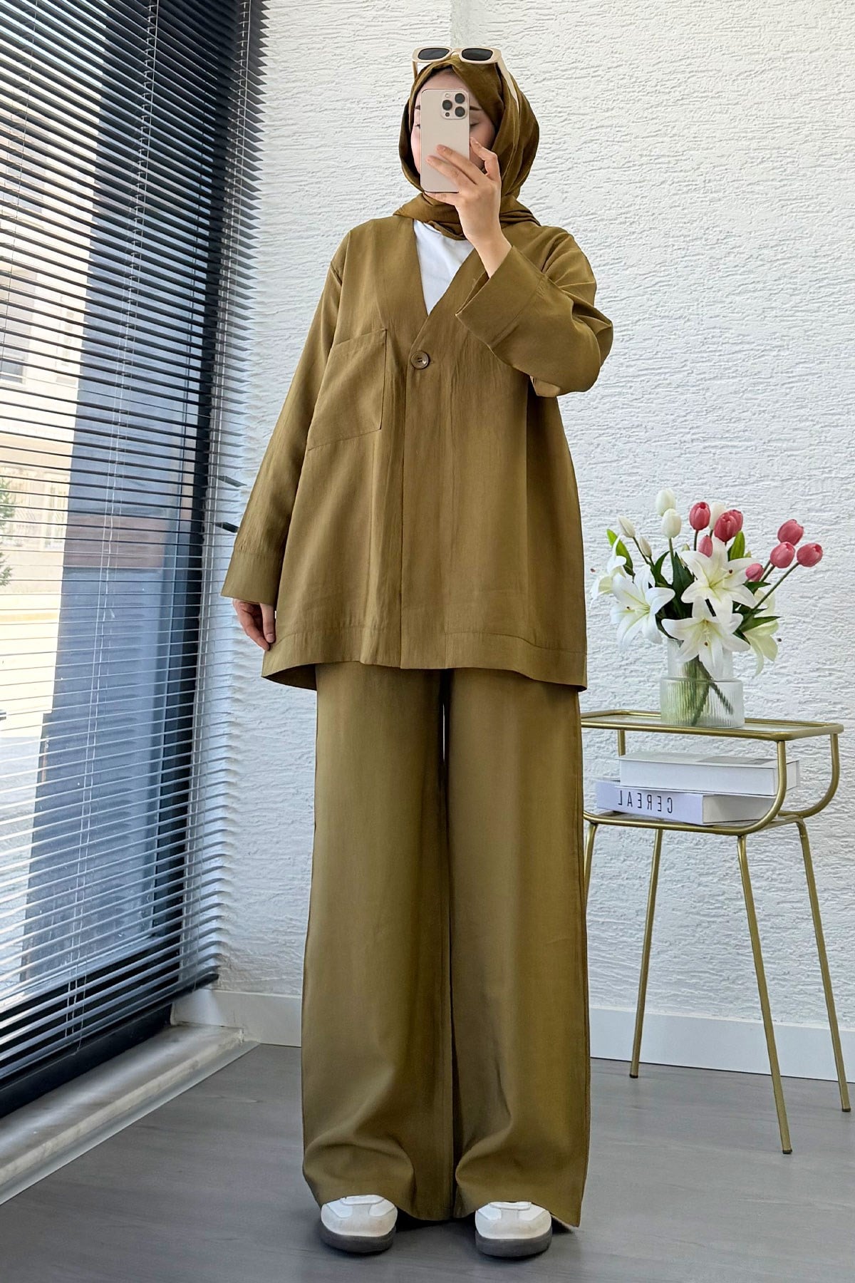 Premium Tek Düğmeli Modal Pantolon Takım - Yağ Yeşili