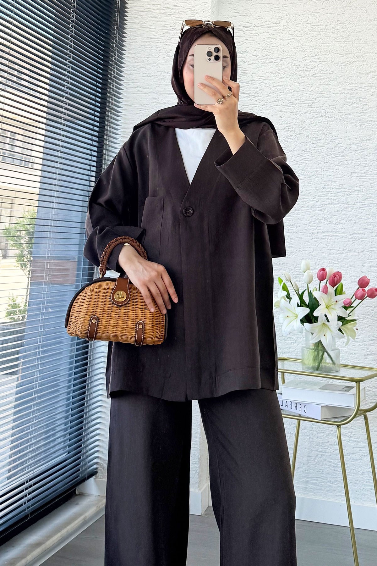 Premium Tek Düğmeli Modal Pantolon Takım - Acı Kahve