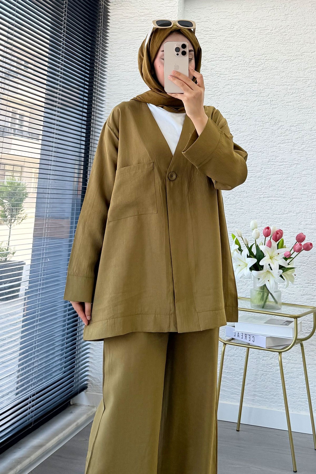 Premium Tek Düğmeli Modal Pantolon Takım - Yağ Yeşili