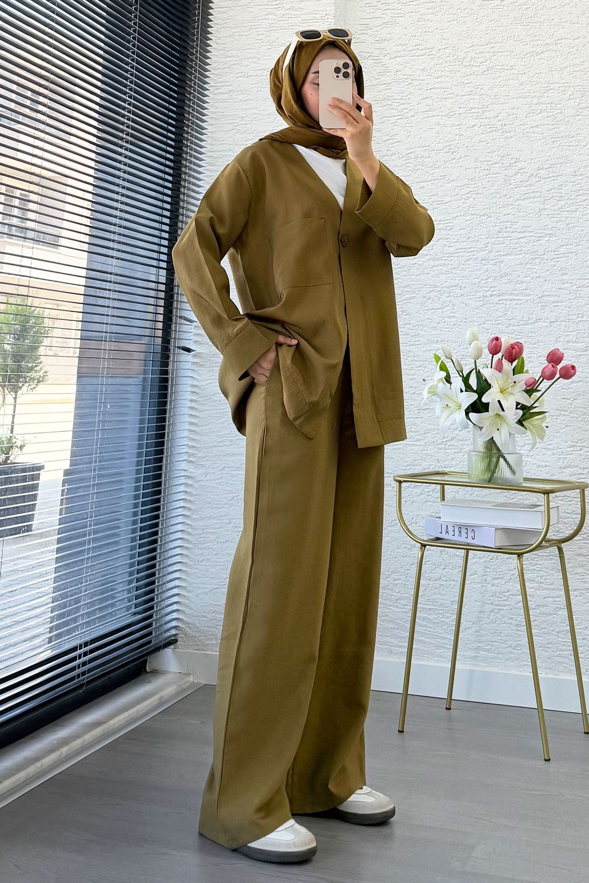 Premium Tek Düğmeli Modal Pantolon Takım - Yağ Yeşili