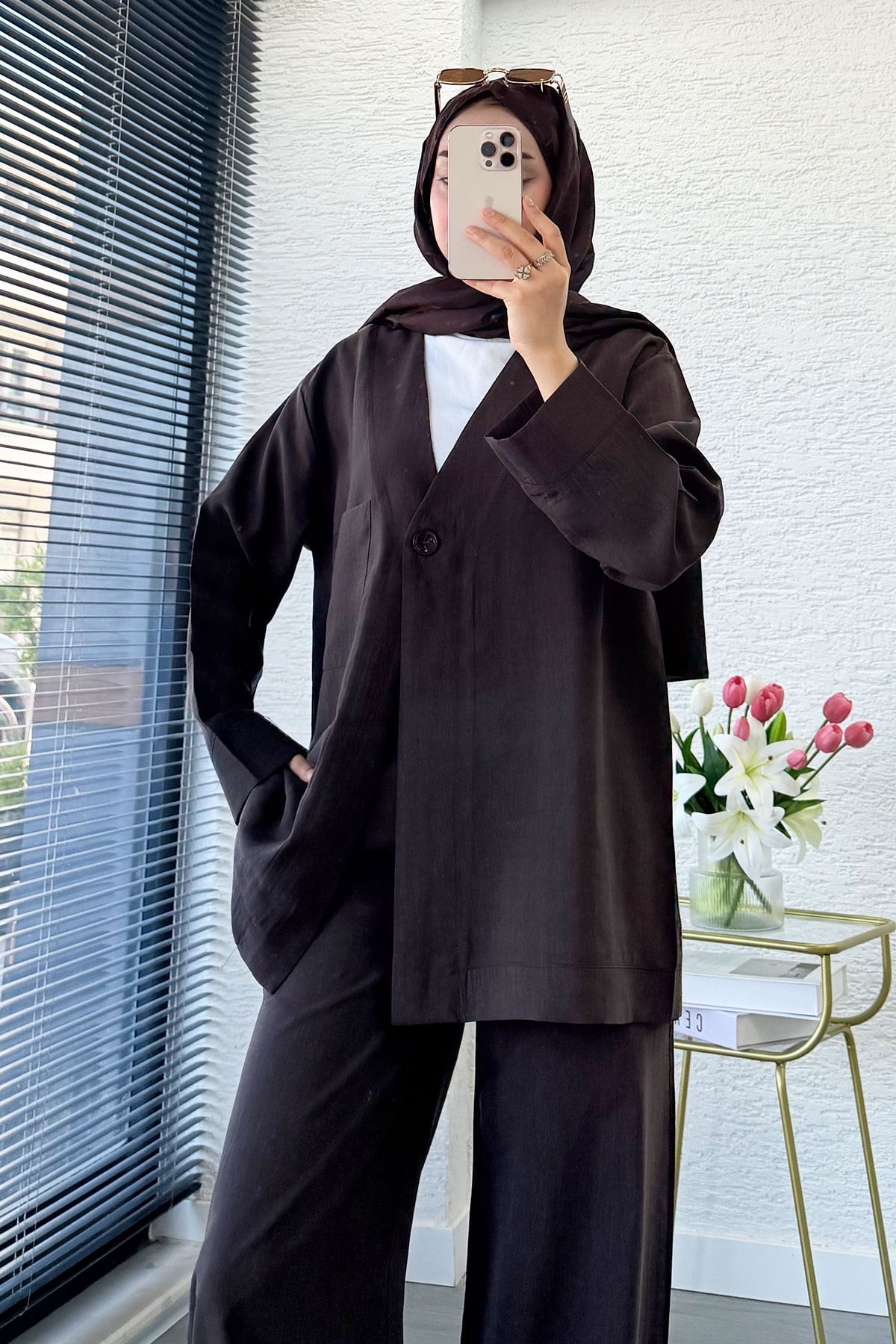 Premium Tek Düğmeli Modal Pantolon Takım - Acı Kahve