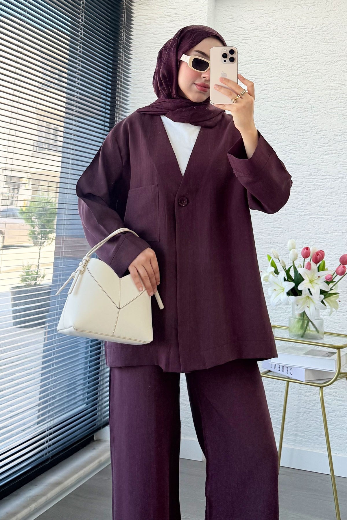 Premium Tek Düğmeli Modal Pantolon Takım - Mürdüm