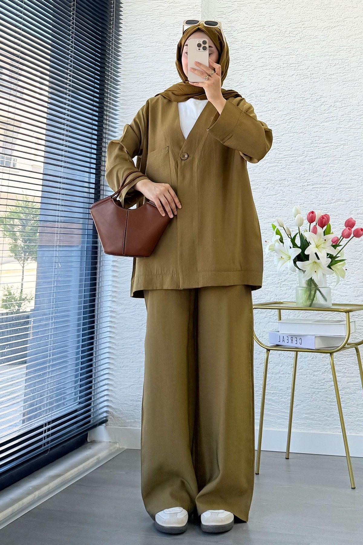Premium Tek Düğmeli Modal Pantolon Takım - Yağ Yeşili