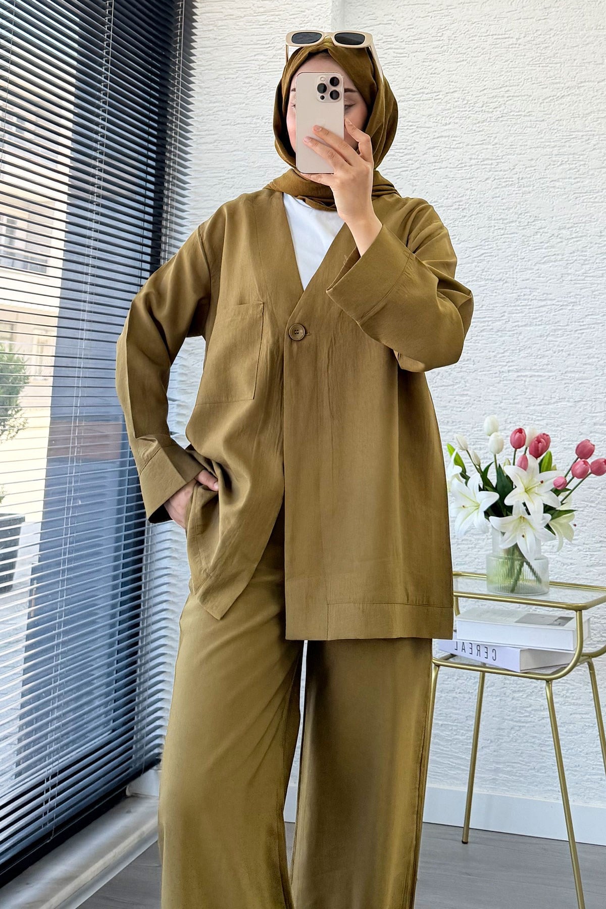 Premium Tek Düğmeli Modal Pantolon Takım - Yağ Yeşili