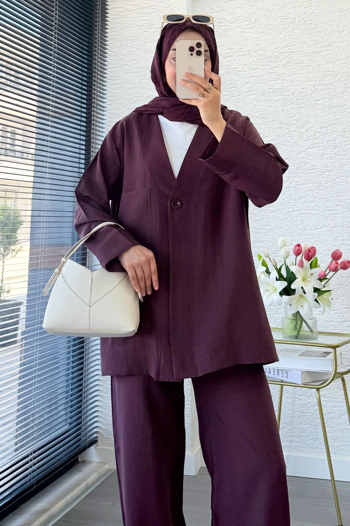 Premium Tek Düğmeli Modal Pantolon Takım - Mürdüm