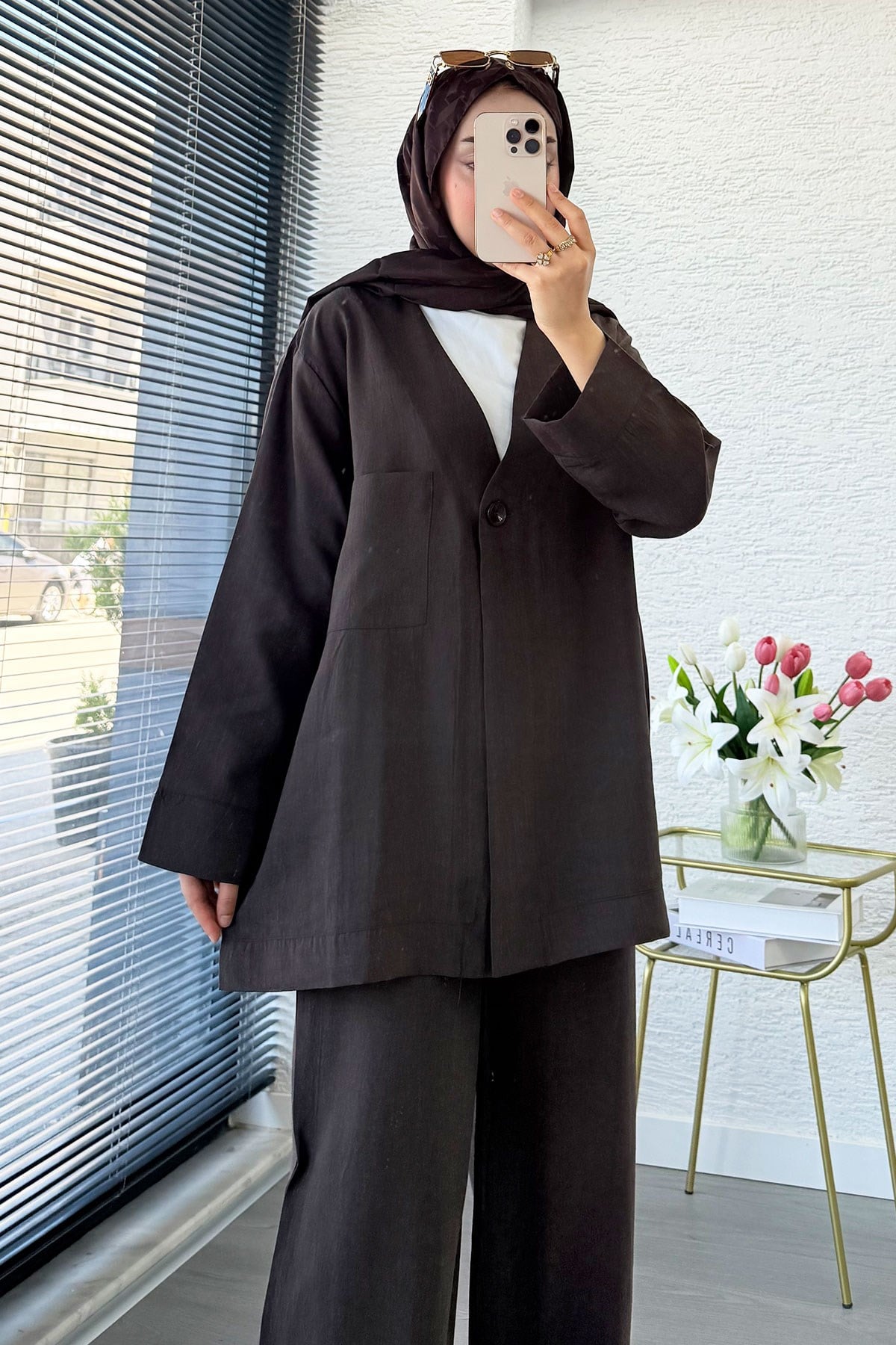 Premium Tek Düğmeli Modal Pantolon Takım - Acı Kahve