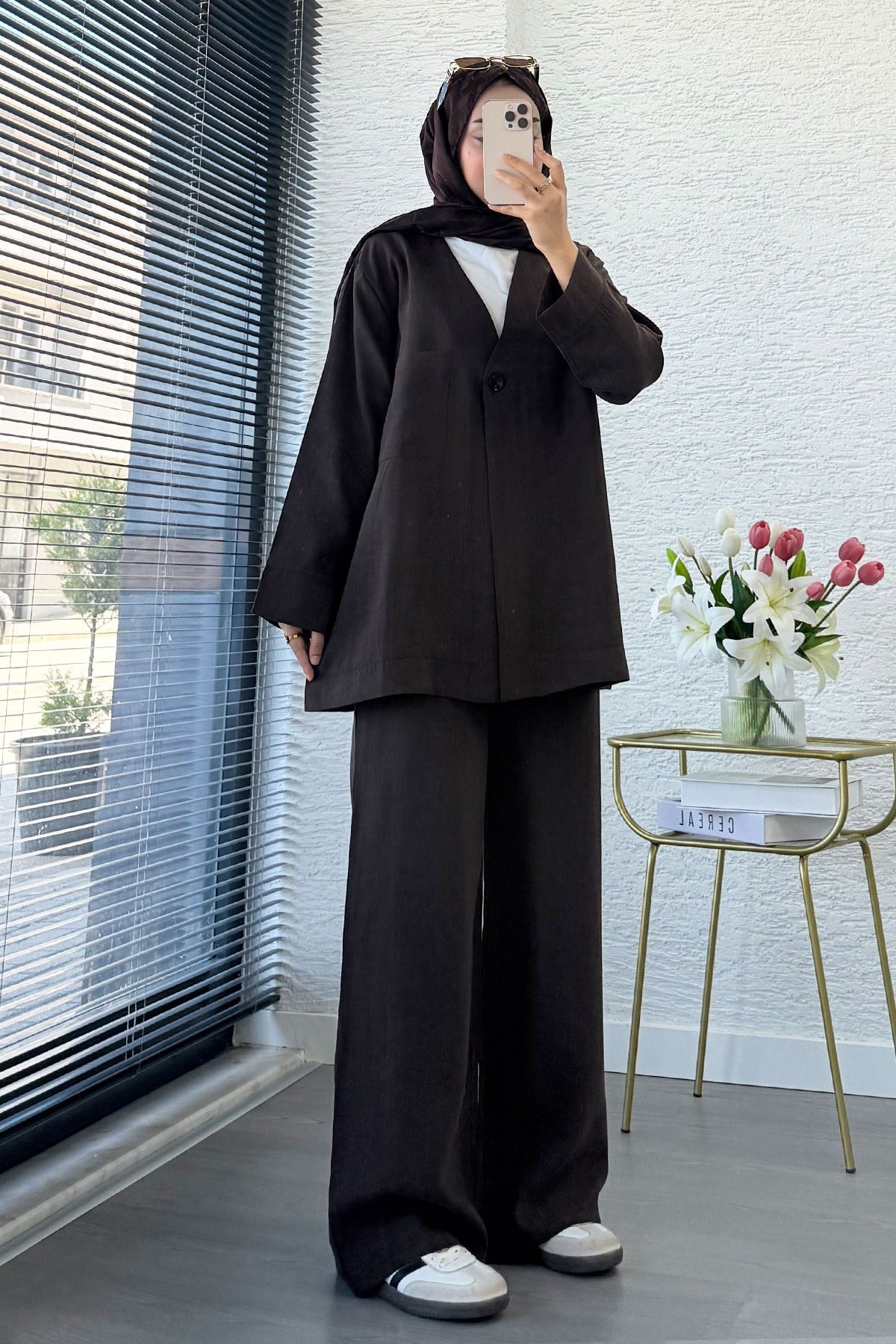 Premium Tek Düğmeli Modal Pantolon Takım - Acı Kahve