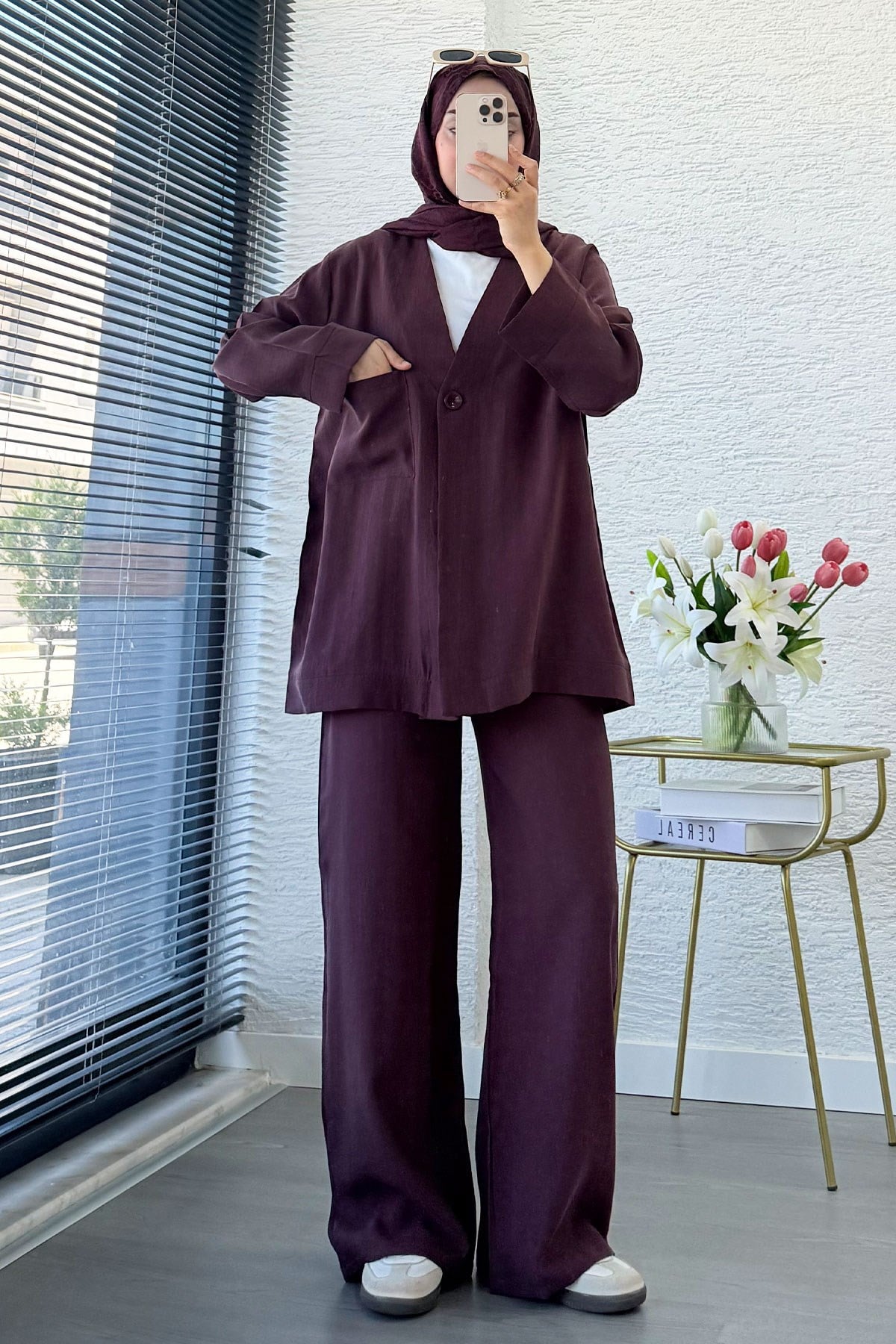 Premium Tek Düğmeli Modal Pantolon Takım - Mürdüm