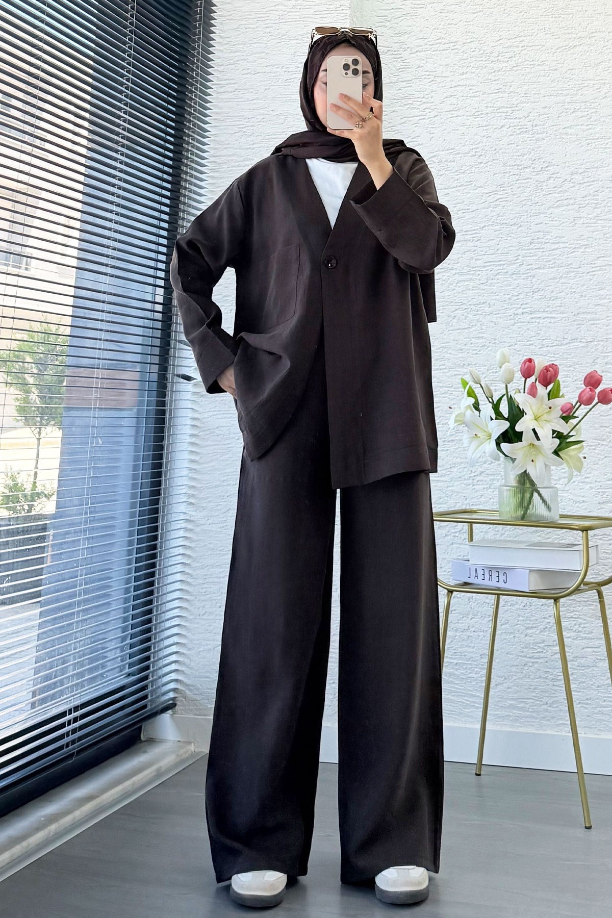 Premium Tek Düğmeli Modal Pantolon Takım - Acı Kahve