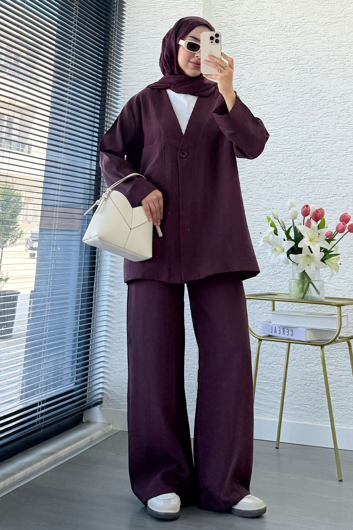 Premium Tek Düğmeli Modal Pantolon Takım - Mürdüm