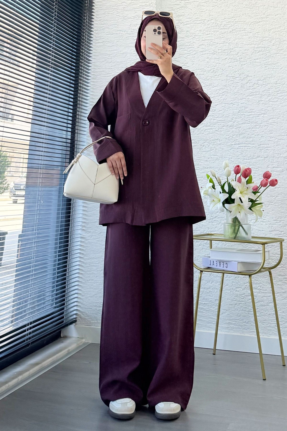 Premium Tek Düğmeli Modal Pantolon Takım - Mürdüm