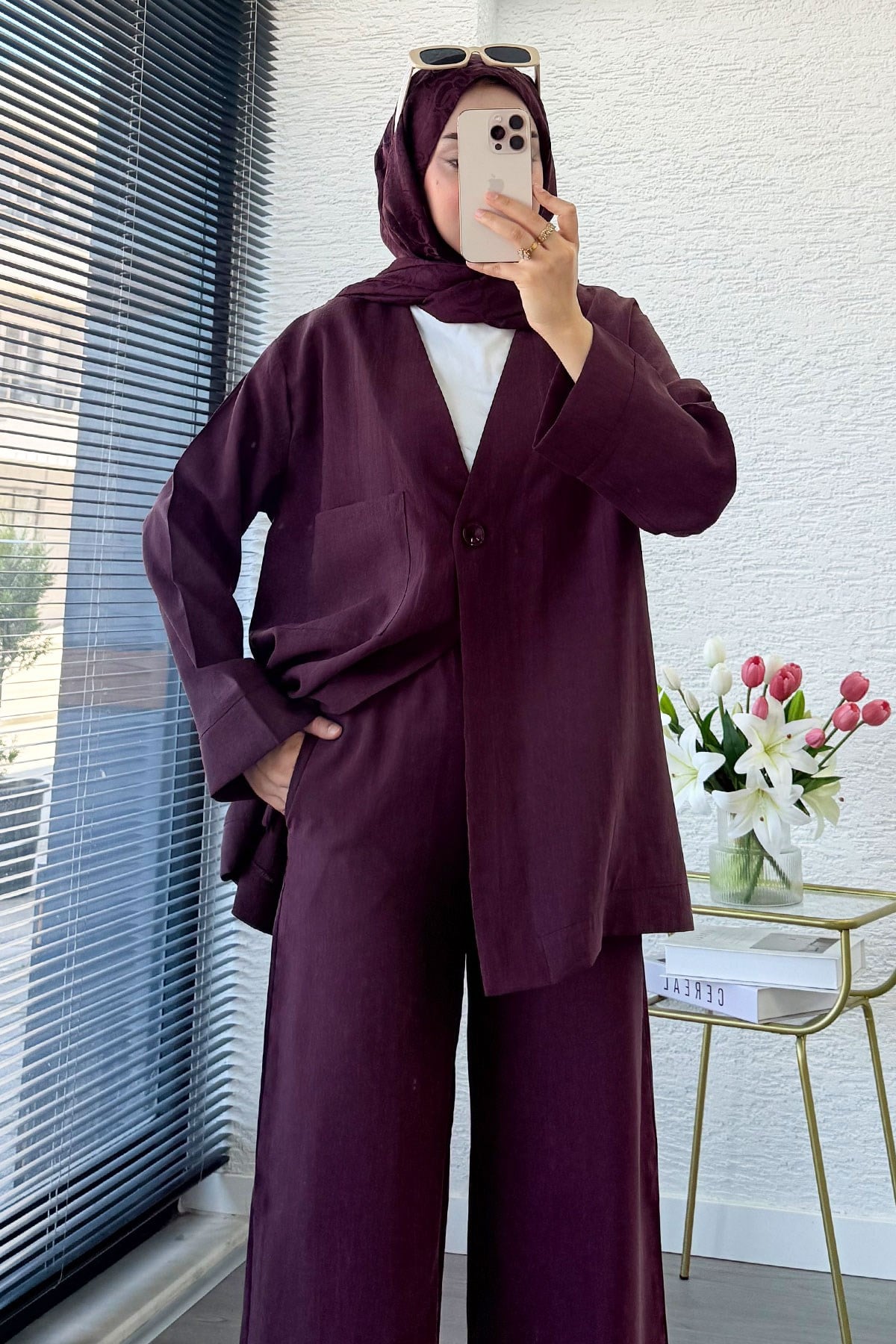 Premium Tek Düğmeli Modal Pantolon Takım - Mürdüm