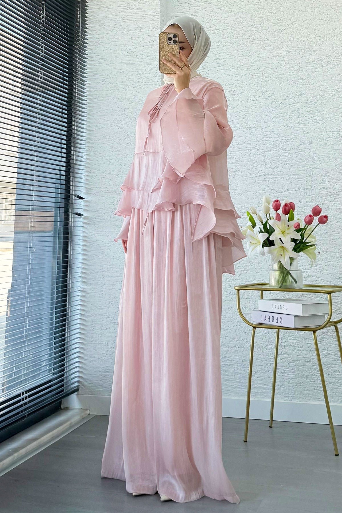 Premıum Volan Detaylı Organze Mue Takım - Pembe