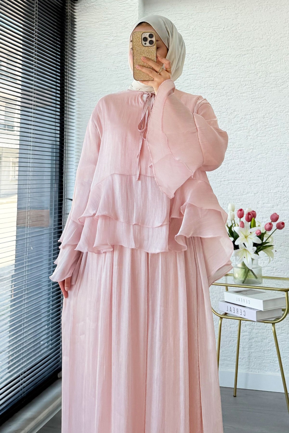 Premıum Volan Detaylı Organze Mue Takım - Pembe