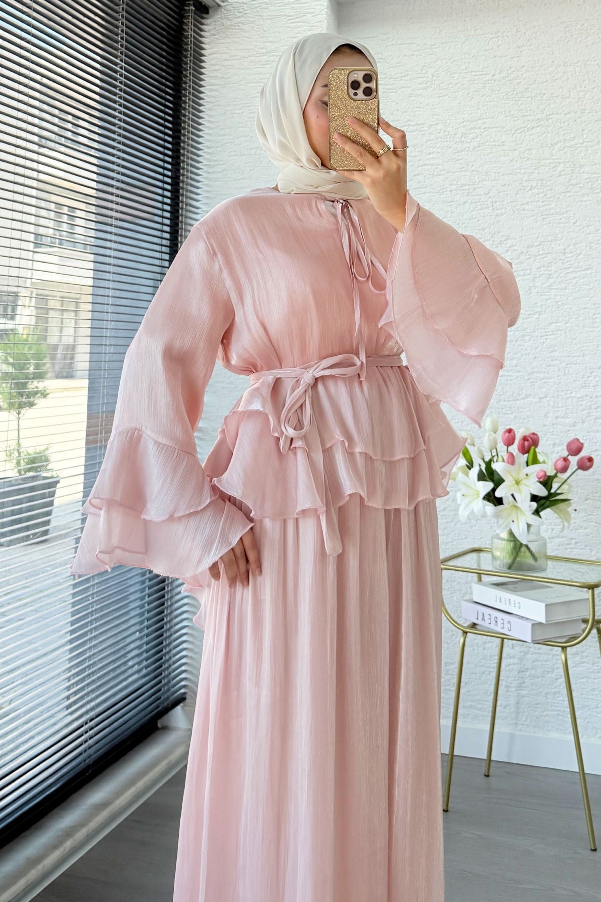 Premıum Volan Detaylı Organze Mue Takım - Pembe
