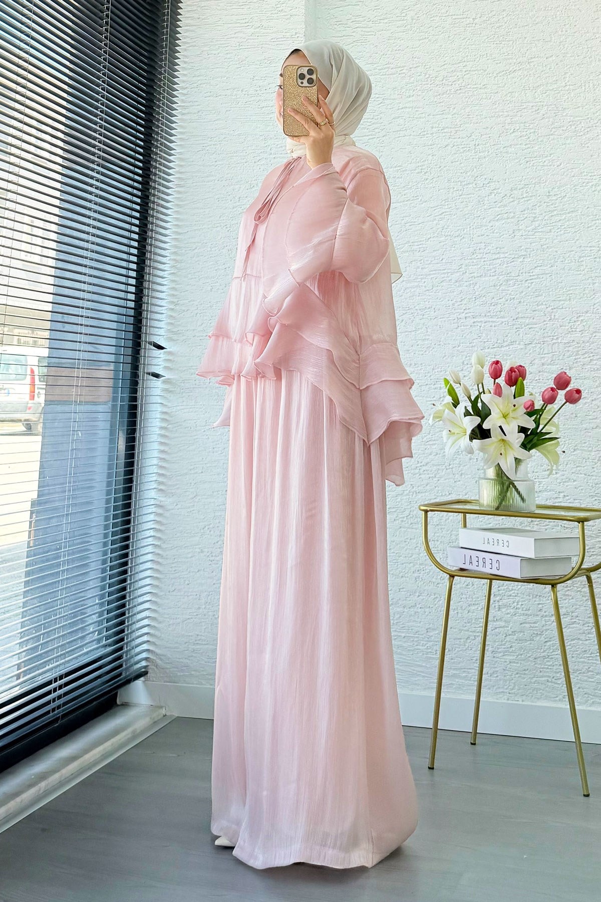 Premıum Volan Detaylı Organze Mue Takım - Pembe