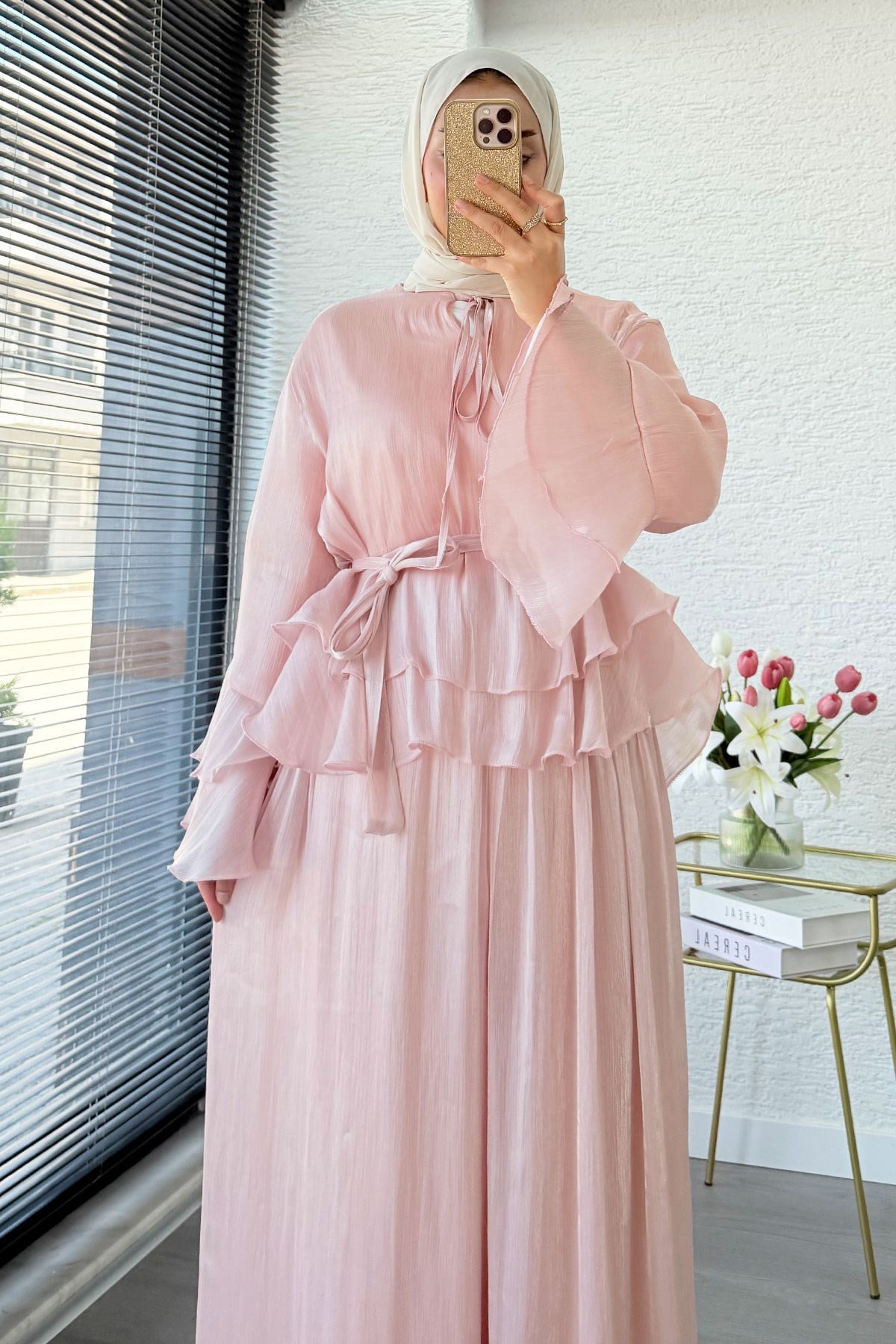 Premıum Volan Detaylı Organze Mue Takım - Pembe