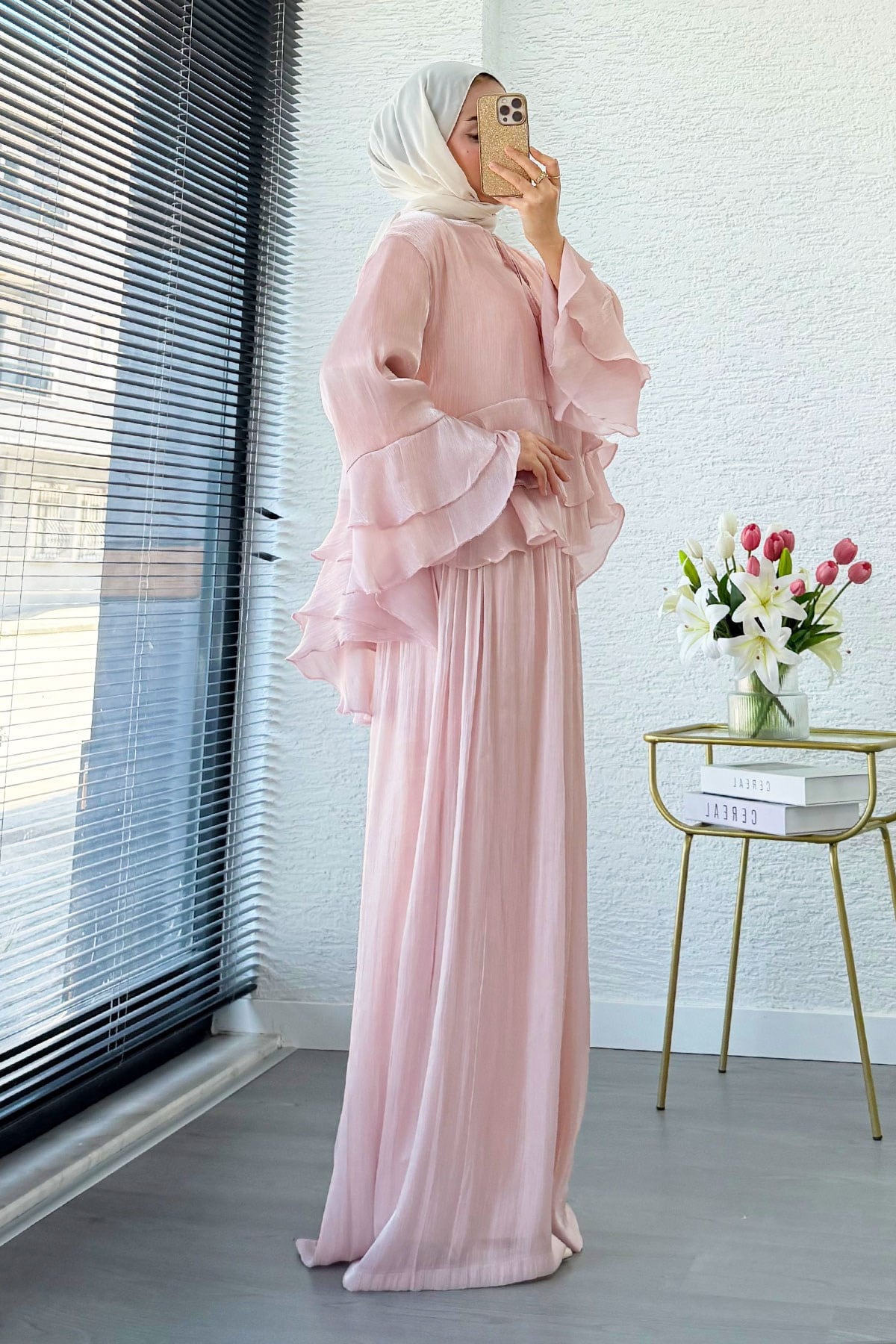Premıum Volan Detaylı Organze Mue Takım - Pembe