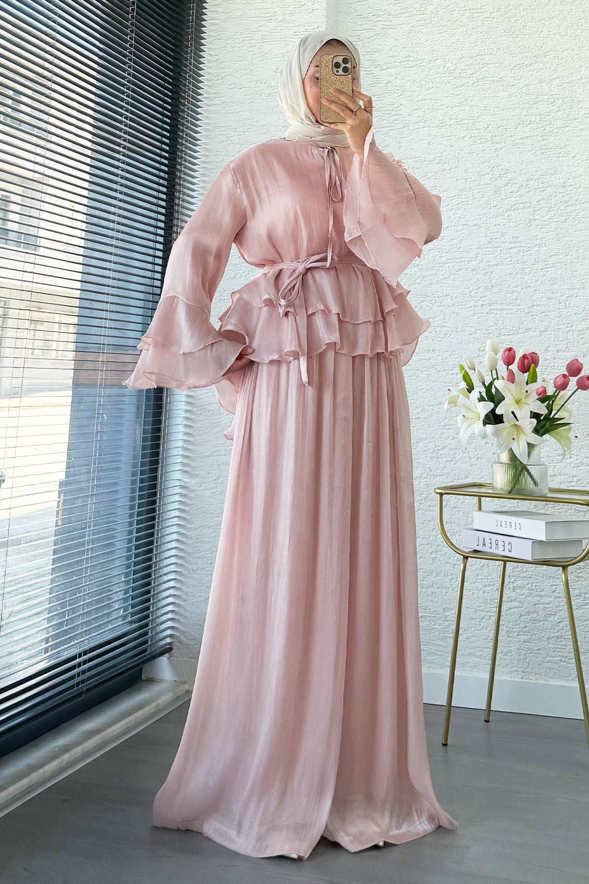 Premıum Volan Detaylı Organze Mue Takım - Pembe