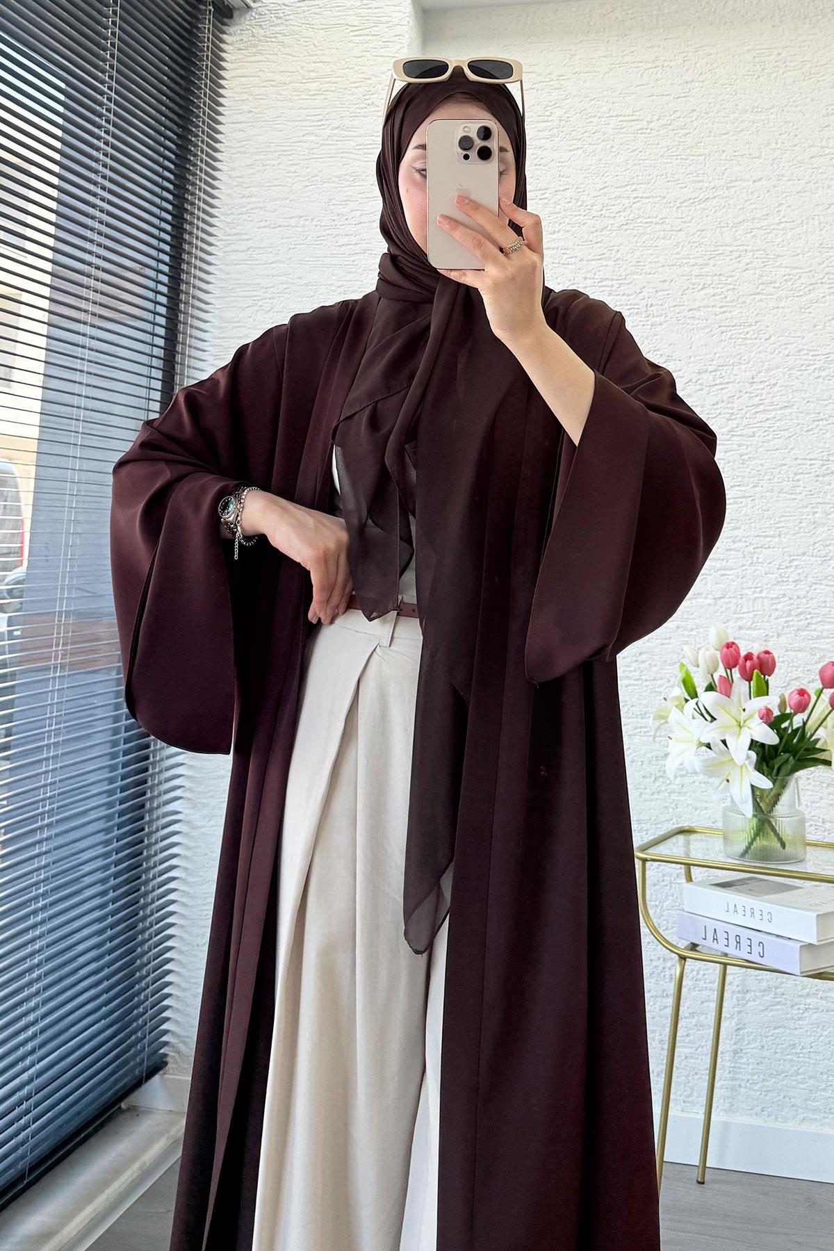 Premium Volan Kol Diana Abaya – Kahverengi
