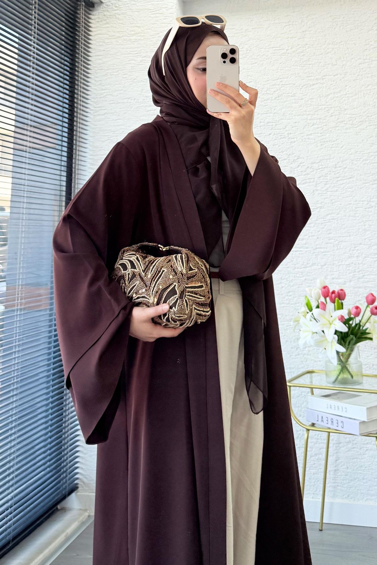 Premium Volan Kol Diana Abaya – Kahverengi