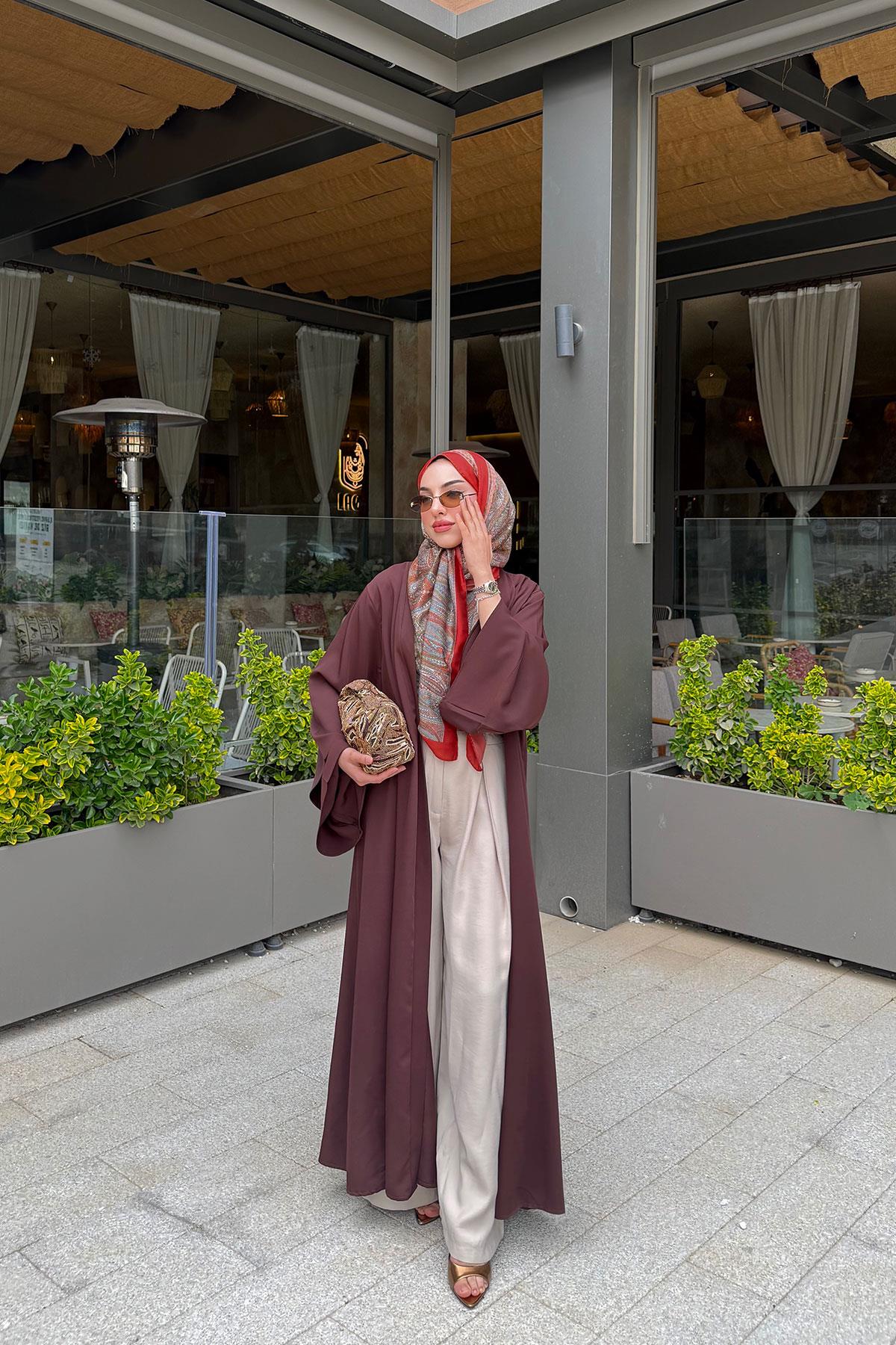 Premium Volan Kol Diana Abaya – Kahverengi