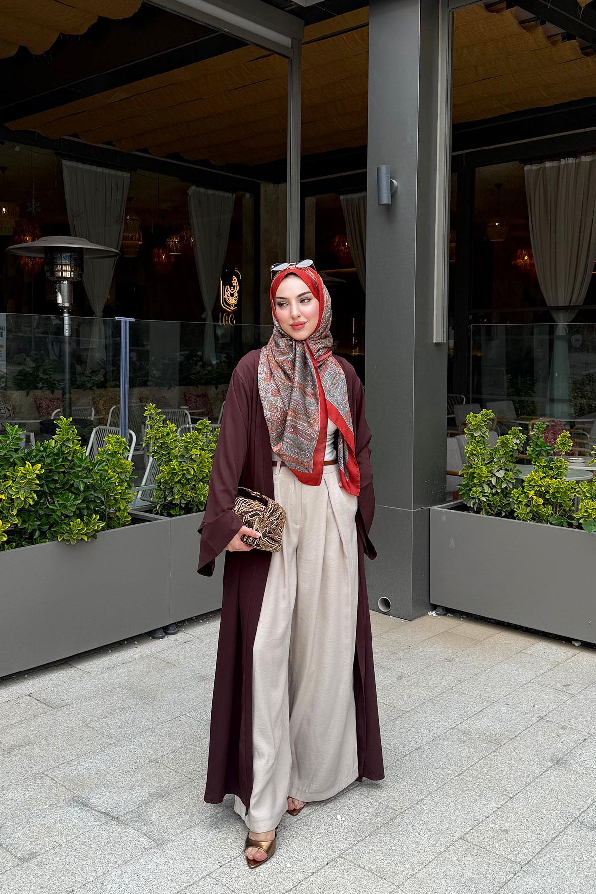 Premium Volan Kol Diana Abaya – Kahverengi