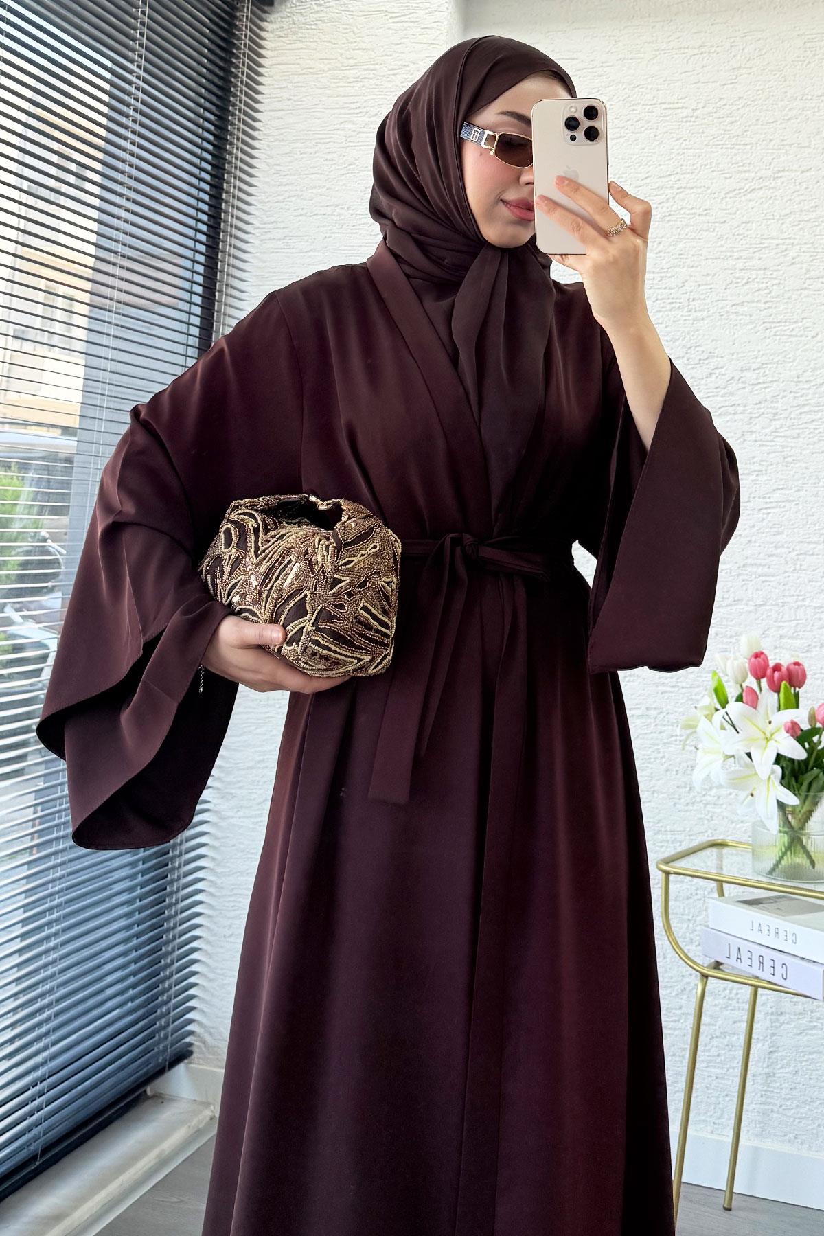 Premium Volan Kol Diana Abaya – Kahverengi