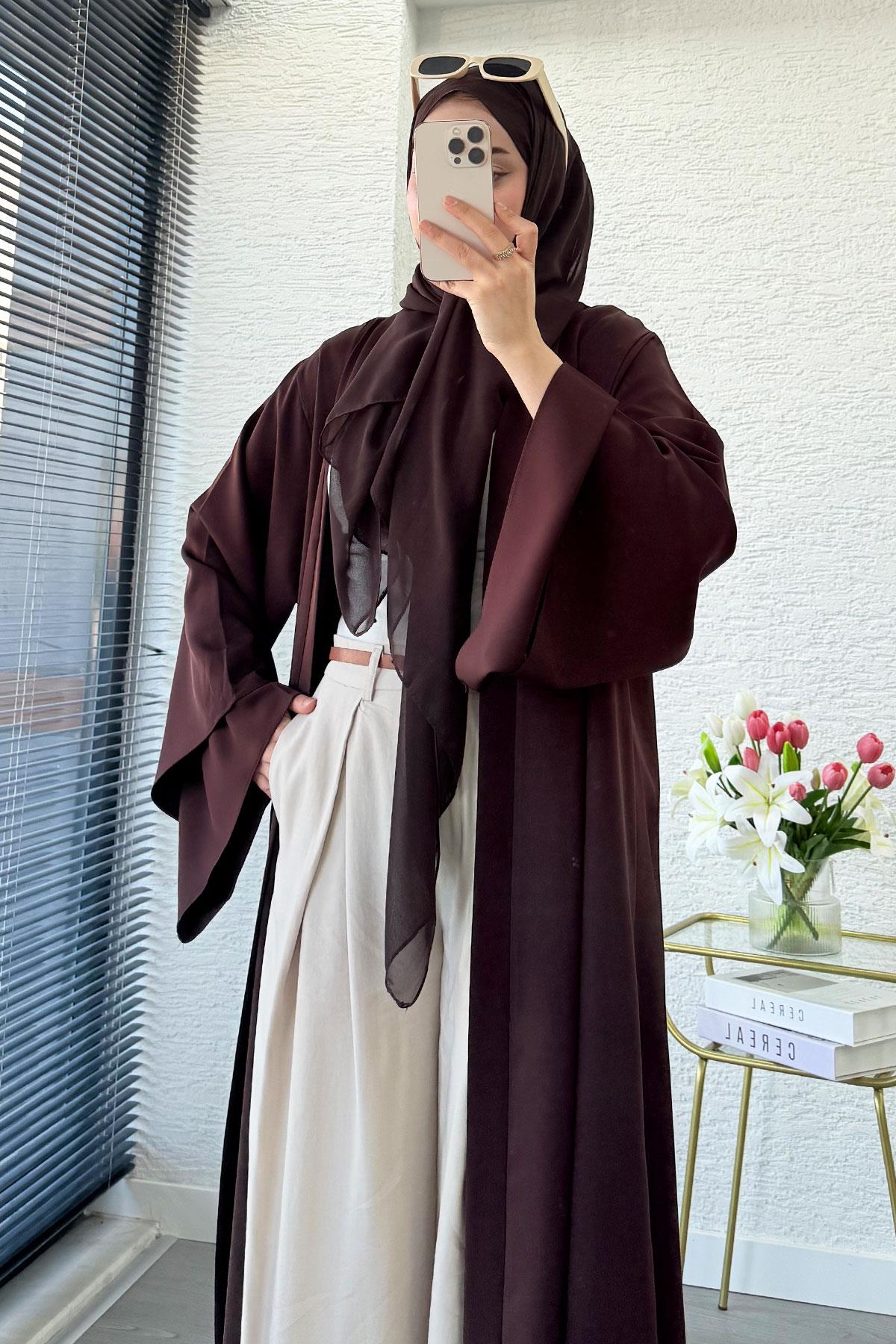 Premium Volan Kol Diana Abaya – Kahverengi