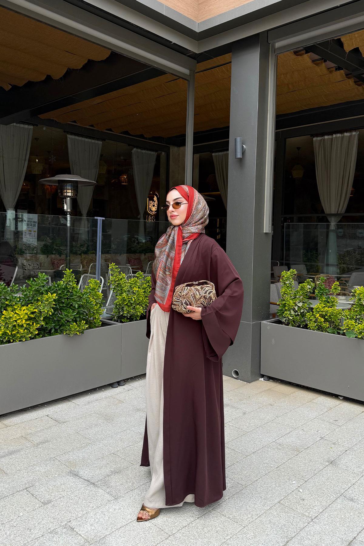 Premium Volan Kol Diana Abaya – Kahverengi