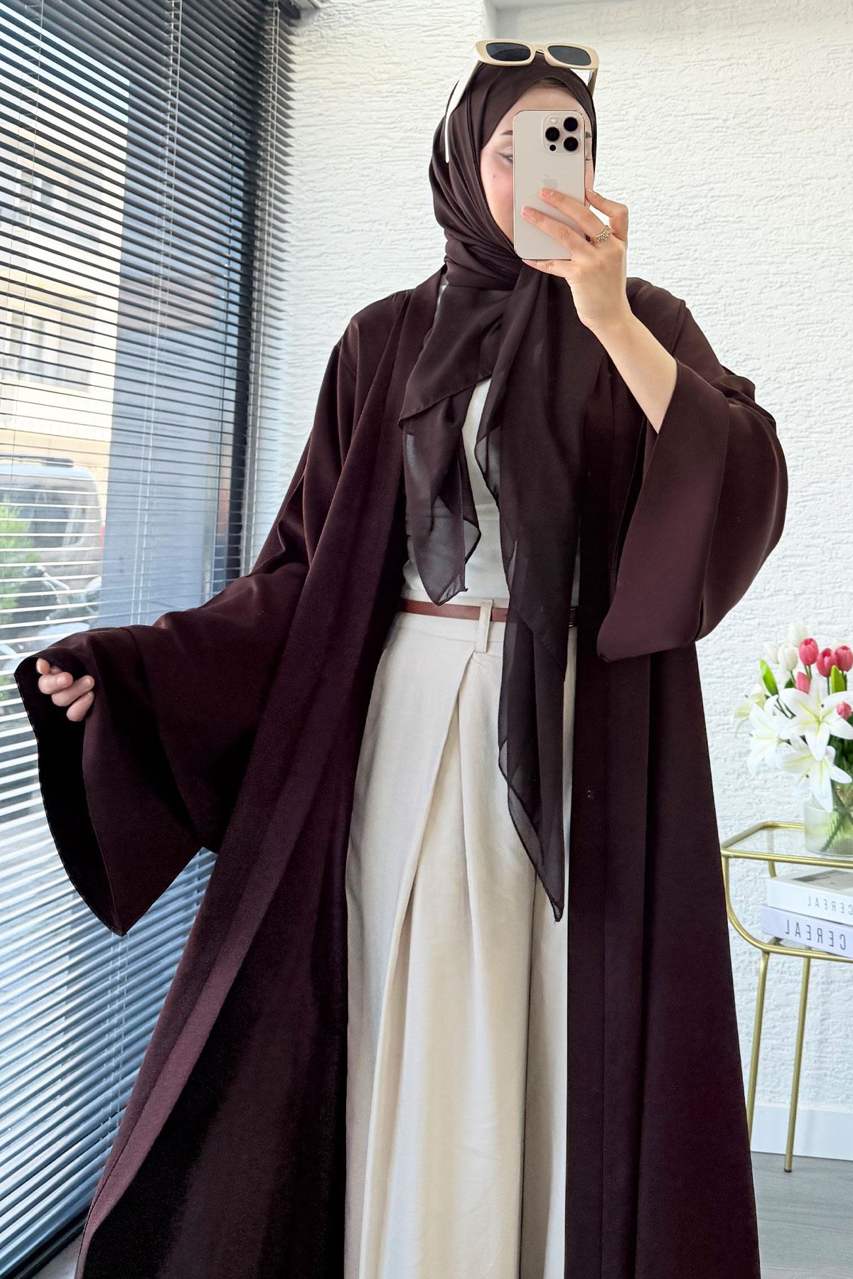 Premium Volan Kol Diana Abaya – Kahverengi