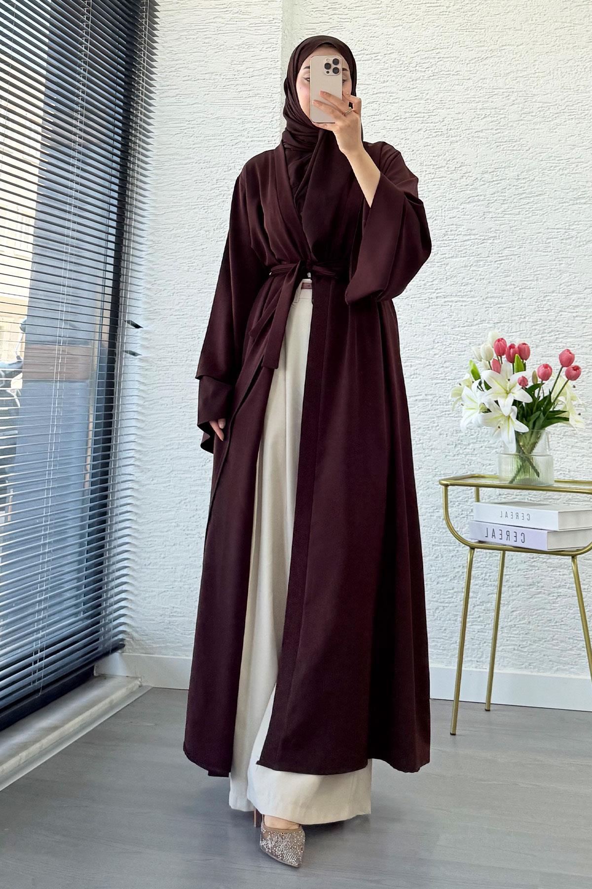 Premium Volan Kol Diana Abaya – Kahverengi