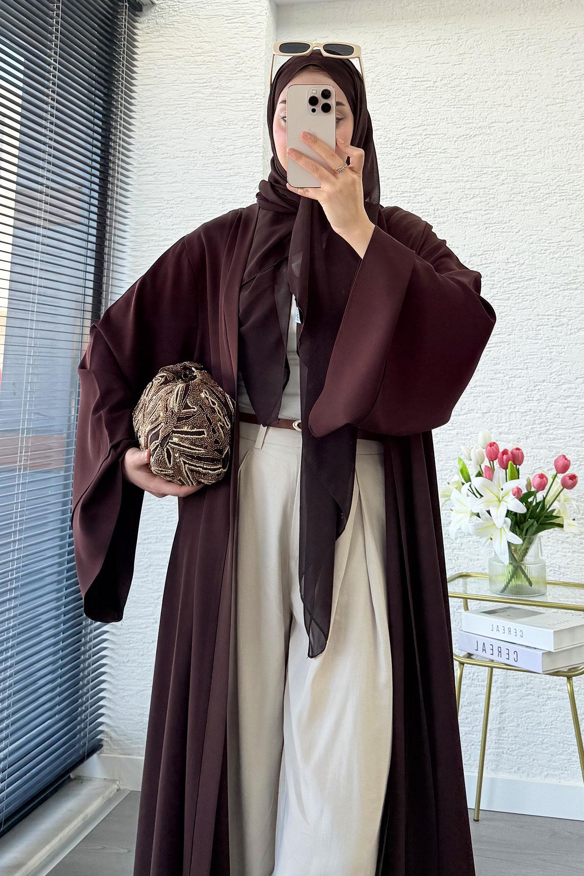 Premium Volan Kol Diana Abaya – Kahverengi