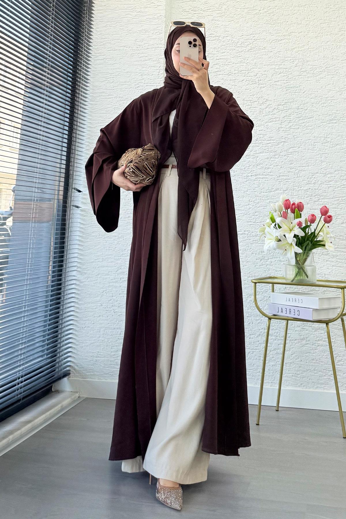 Premium Volan Kol Diana Abaya – Kahverengi