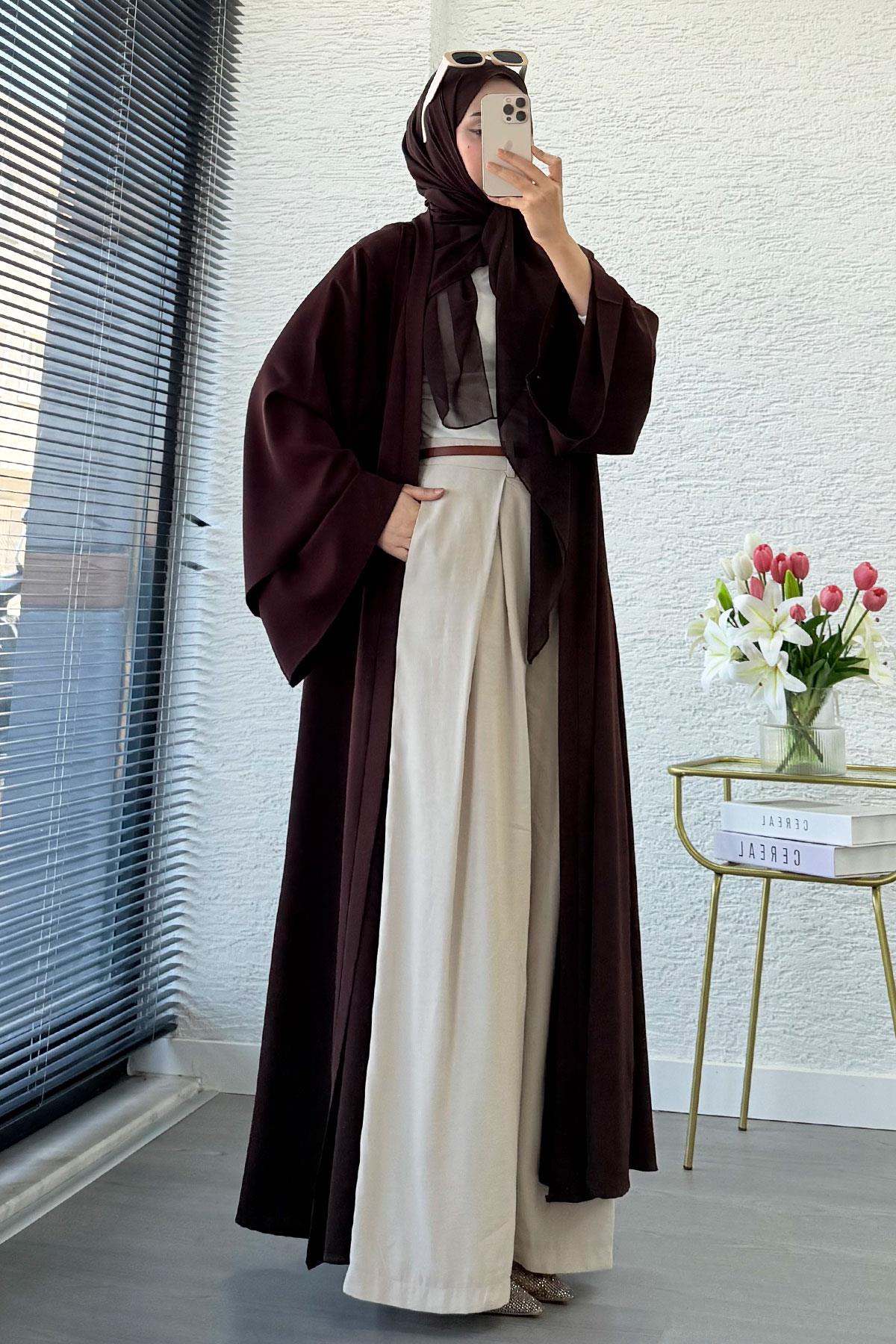 Premium Volan Kol Diana Abaya – Kahverengi