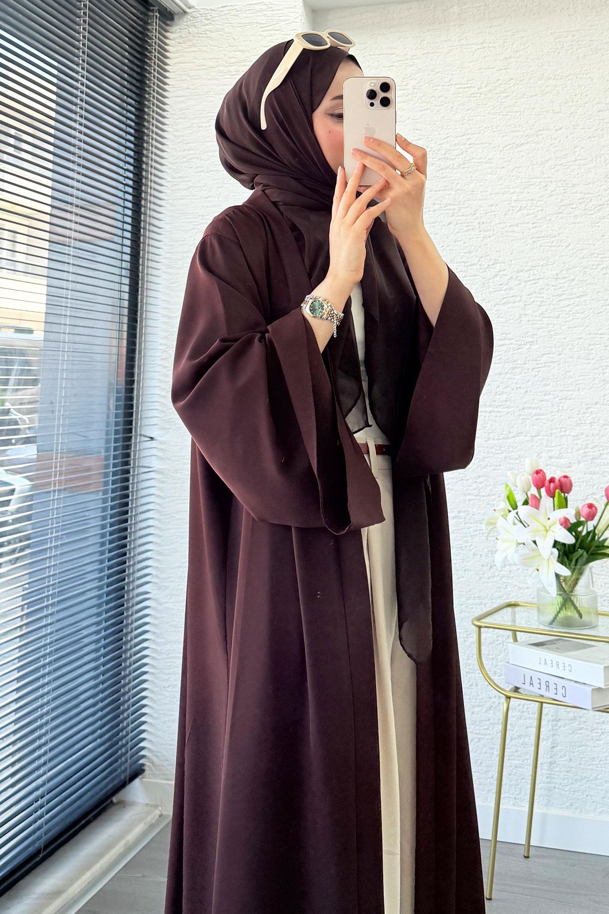 Premium Volan Kol Diana Abaya – Kahverengi