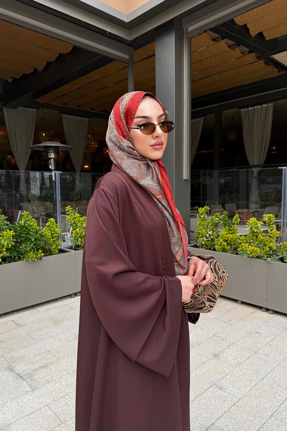 Premium Volan Kol Diana Abaya – Kahverengi