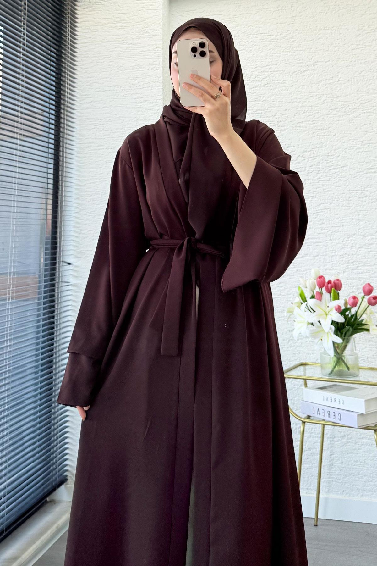 Premium Volan Kol Diana Abaya – Kahverengi
