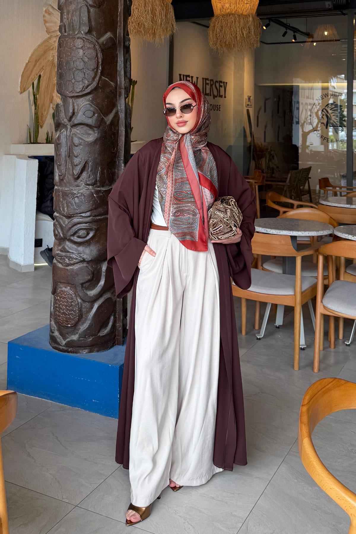 Premium Volan Kol Diana Abaya – Kahverengi