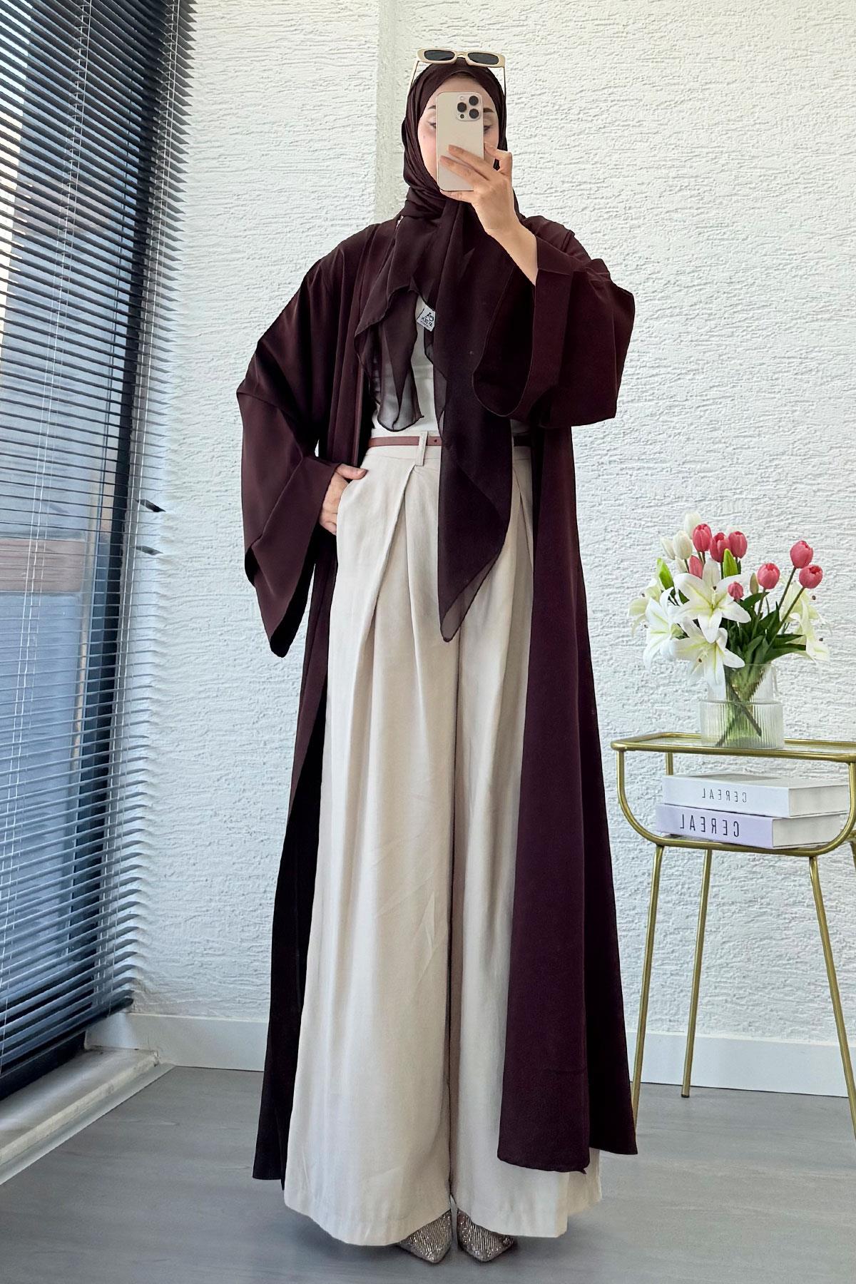 Premium Volan Kol Diana Abaya – Kahverengi