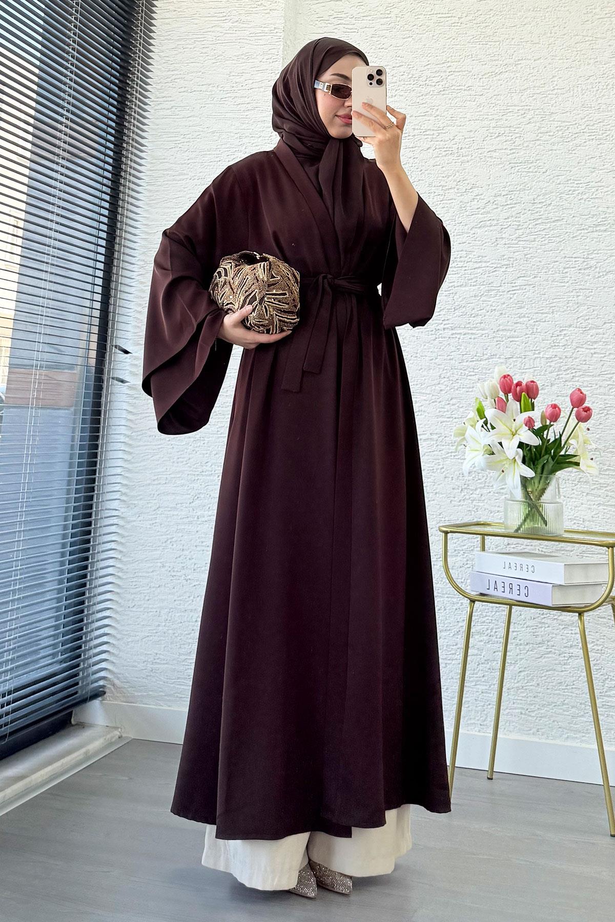 Premium Volan Kol Diana Abaya – Kahverengi